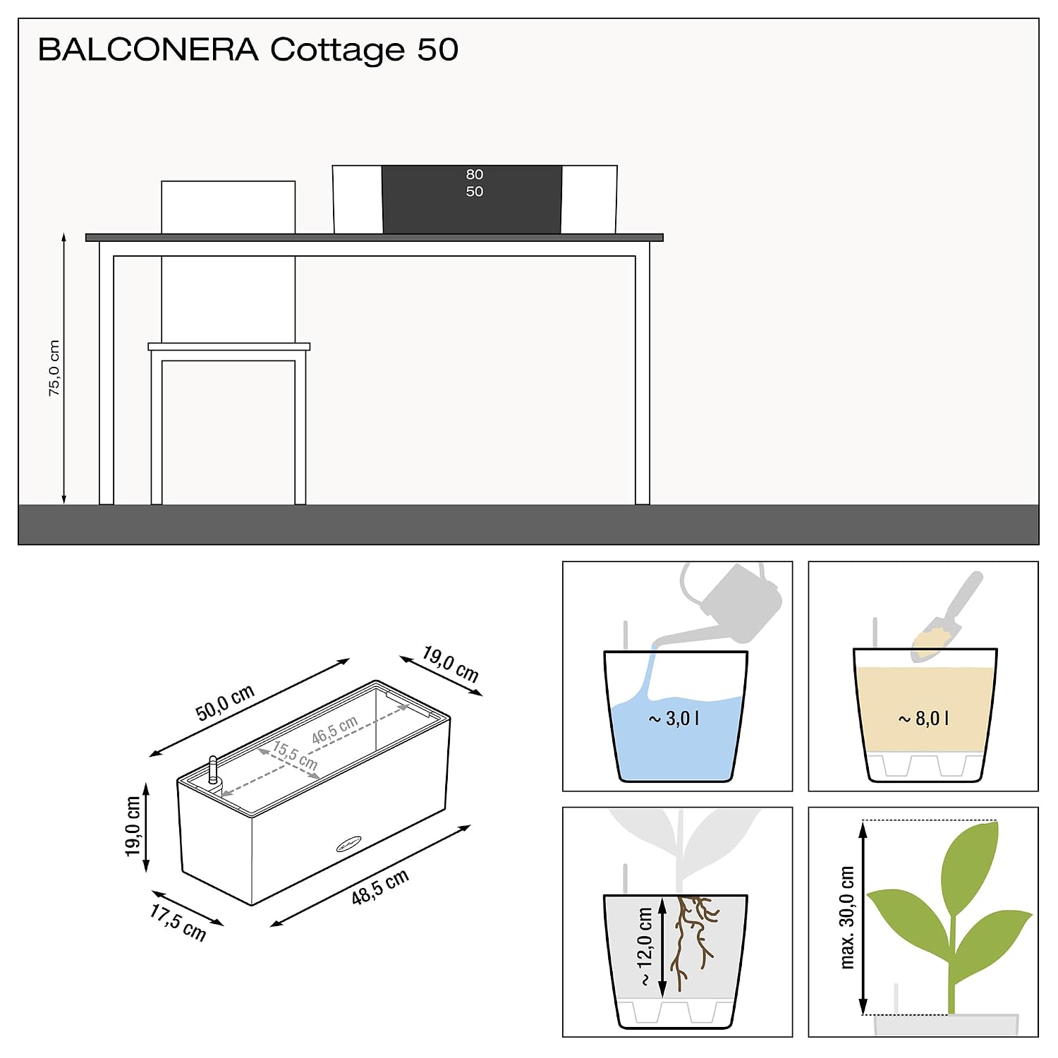 BALCONERA Cottage 50 Mocha, Se - огляд і ціна Self-Watering Planter