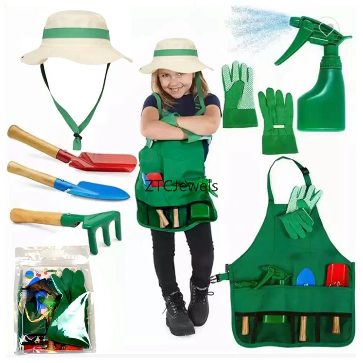 Kids Garden Apron Tool Set wit - огляд і ціна Gardening Tools Girls